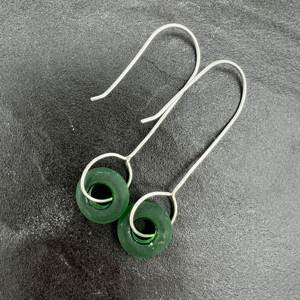 Frosted Green Silver Drop Earrings