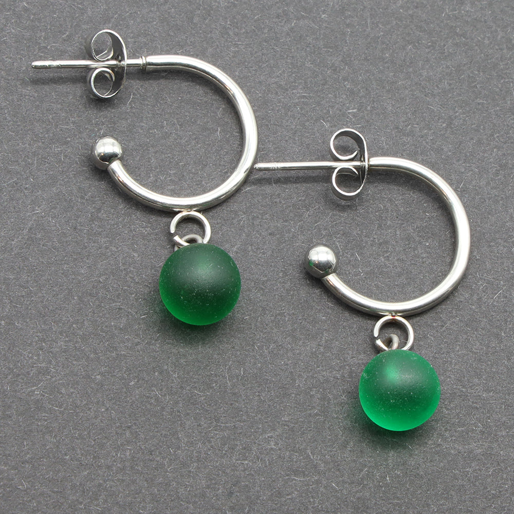 Frosted Green Glass Half Hoop Earrings