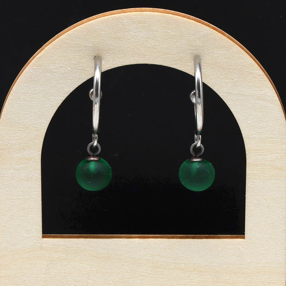 Frosted Green Glass Half Hoop Earrings