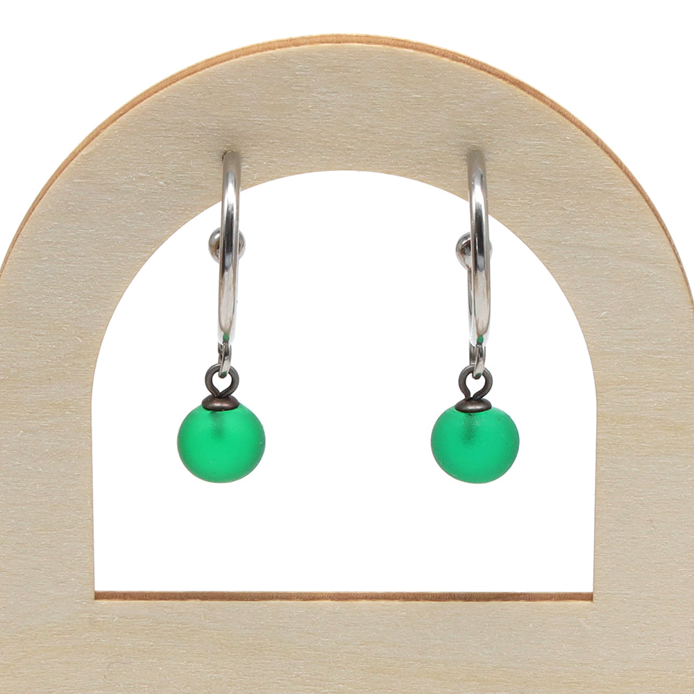 Frosted Green Glass Half Hoop Earrings
