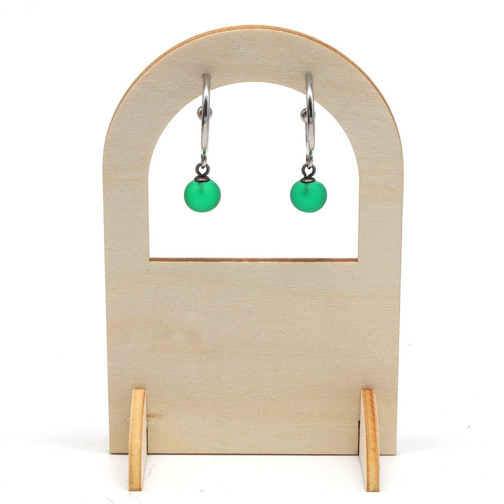Frosted Green Glass Half Hoop Earrings