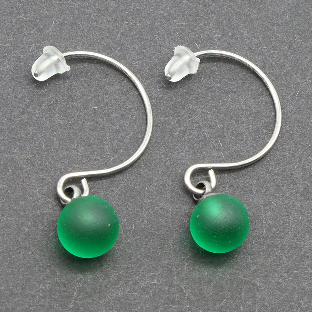 Frosted Green Glass Hook Earrings