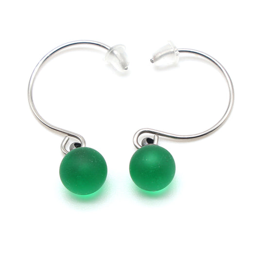 Frosted Green Glass Hook Earrings
