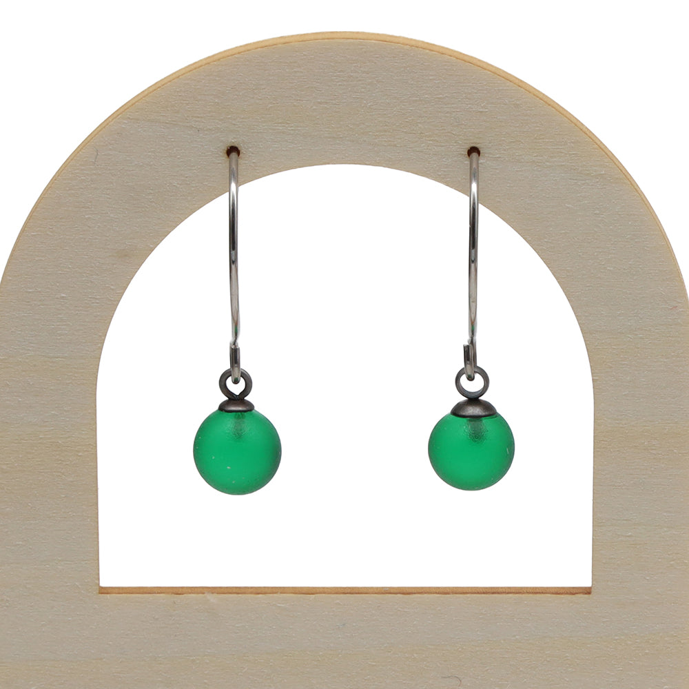 Frosted Green Glass Hook Earrings