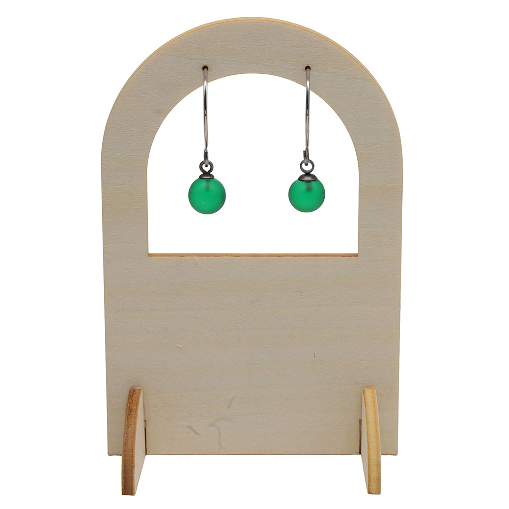 Frosted Green Glass Hook Earrings