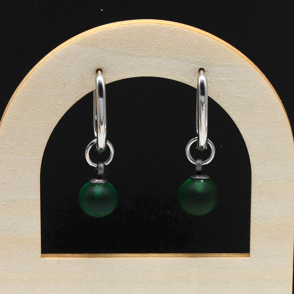 Frosted Green Glass Oval Hoop Earrings