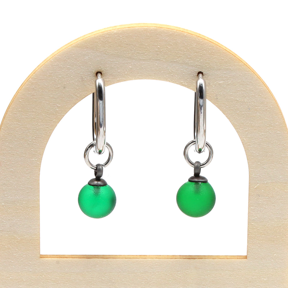 Frosted Green Glass Oval Hoop Earrings