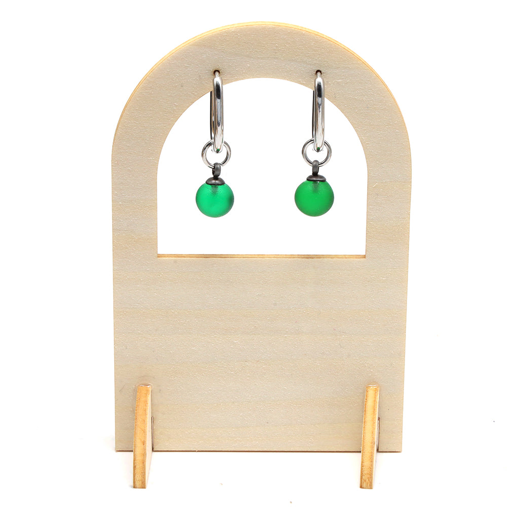 Frosted Green Glass Oval Hoop Earrings