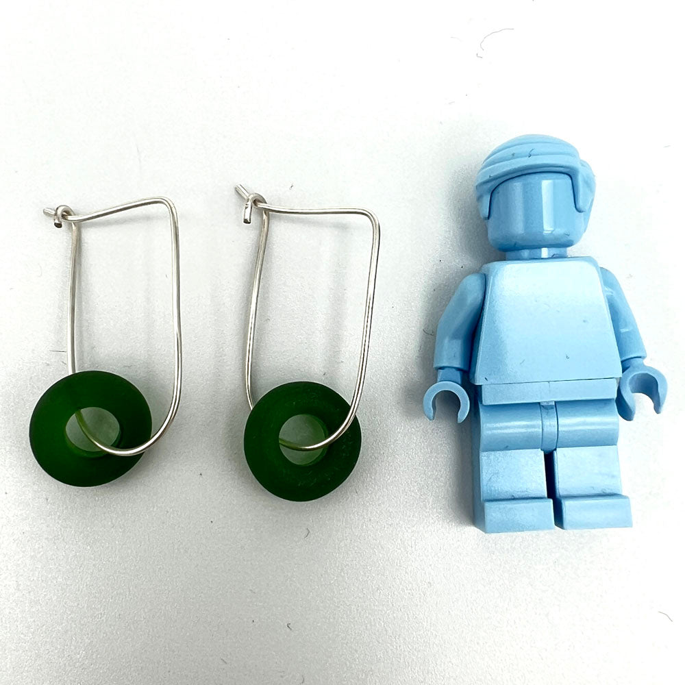 Frosted Green Silver Hoop Earrings