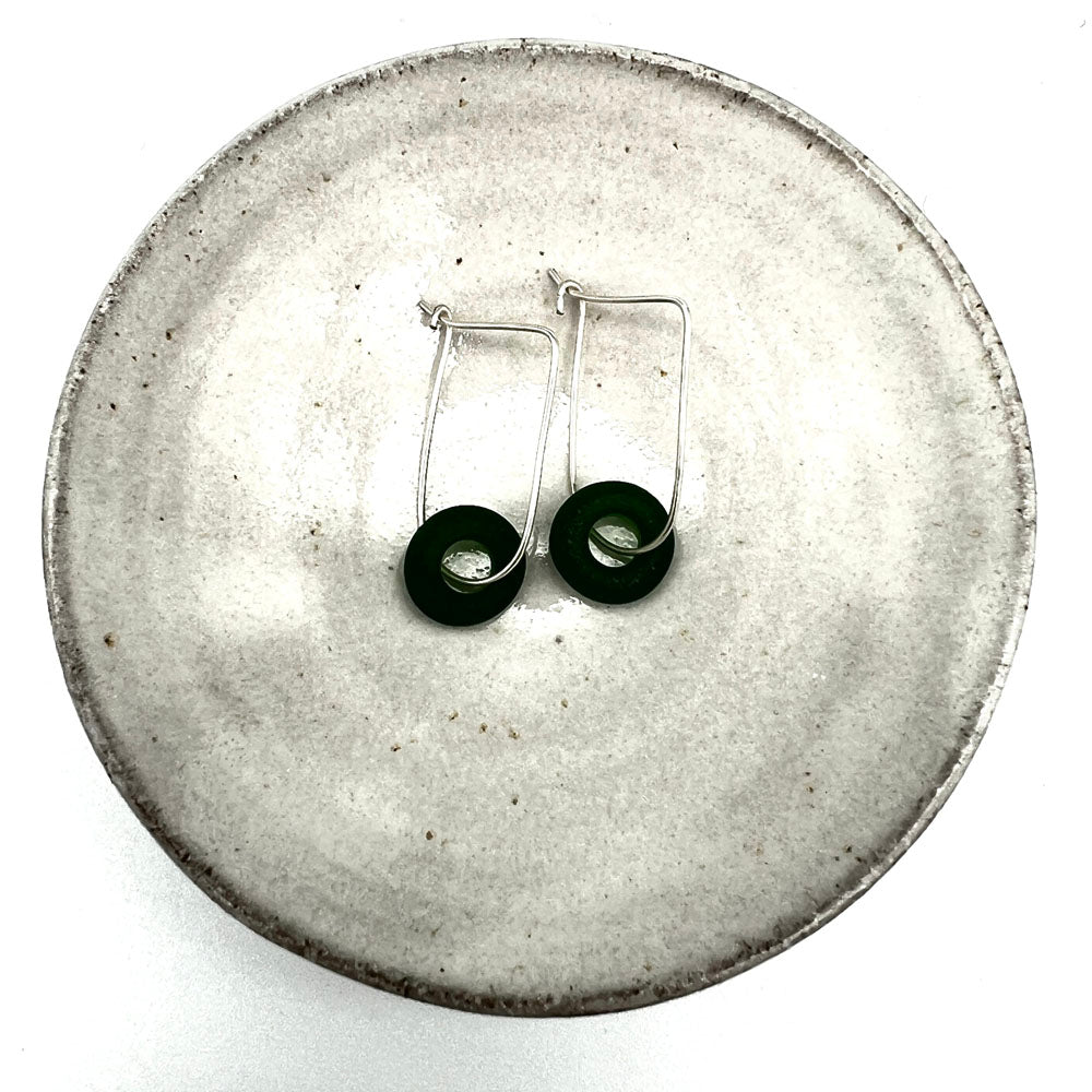 Frosted Green Silver Hoop Earrings