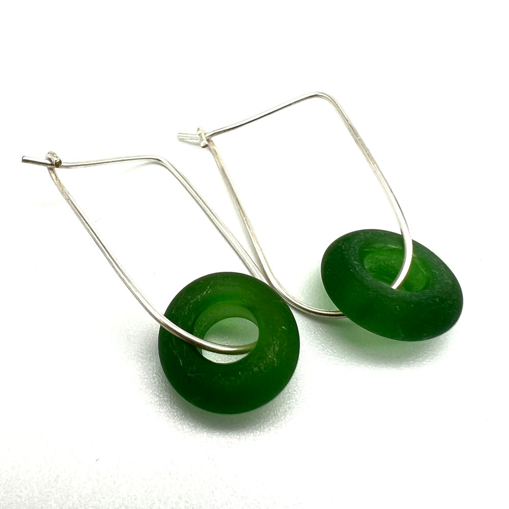 Frosted Green Silver Hoop Earrings