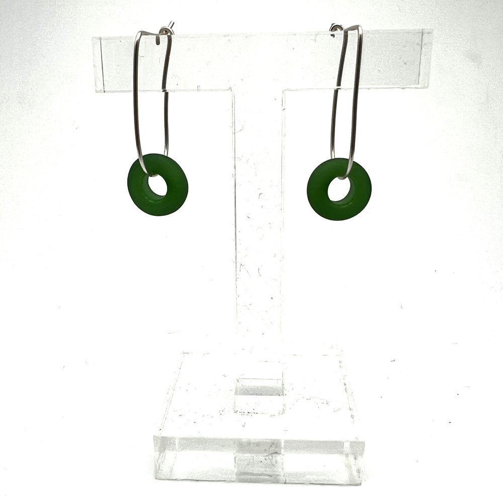 Frosted Green Silver Hoop Earrings