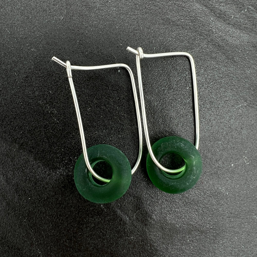 Frosted Green Silver Hoop Earrings