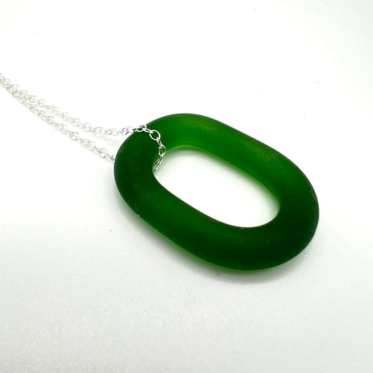 Frosted Green Glass Link Necklace