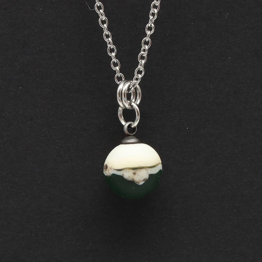 Green and Ivory Sphere Charm Stainless Steel Necklace