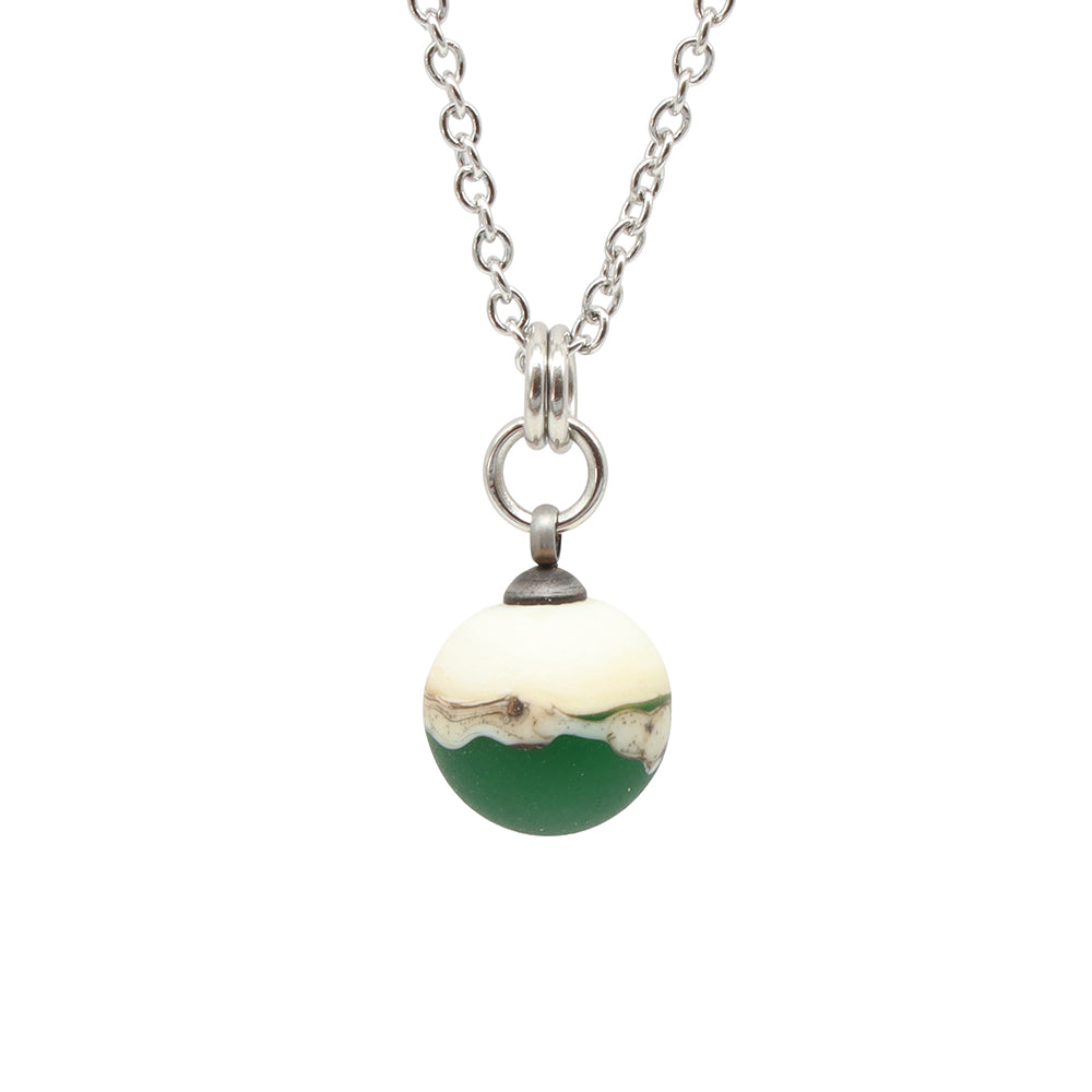 Green and Ivory Sphere Charm Stainless Steel Necklace