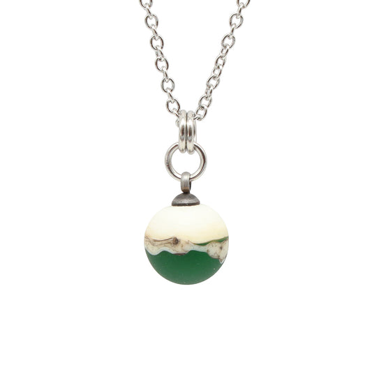 Green and Ivory Sphere Charm Stainless Steel Necklace