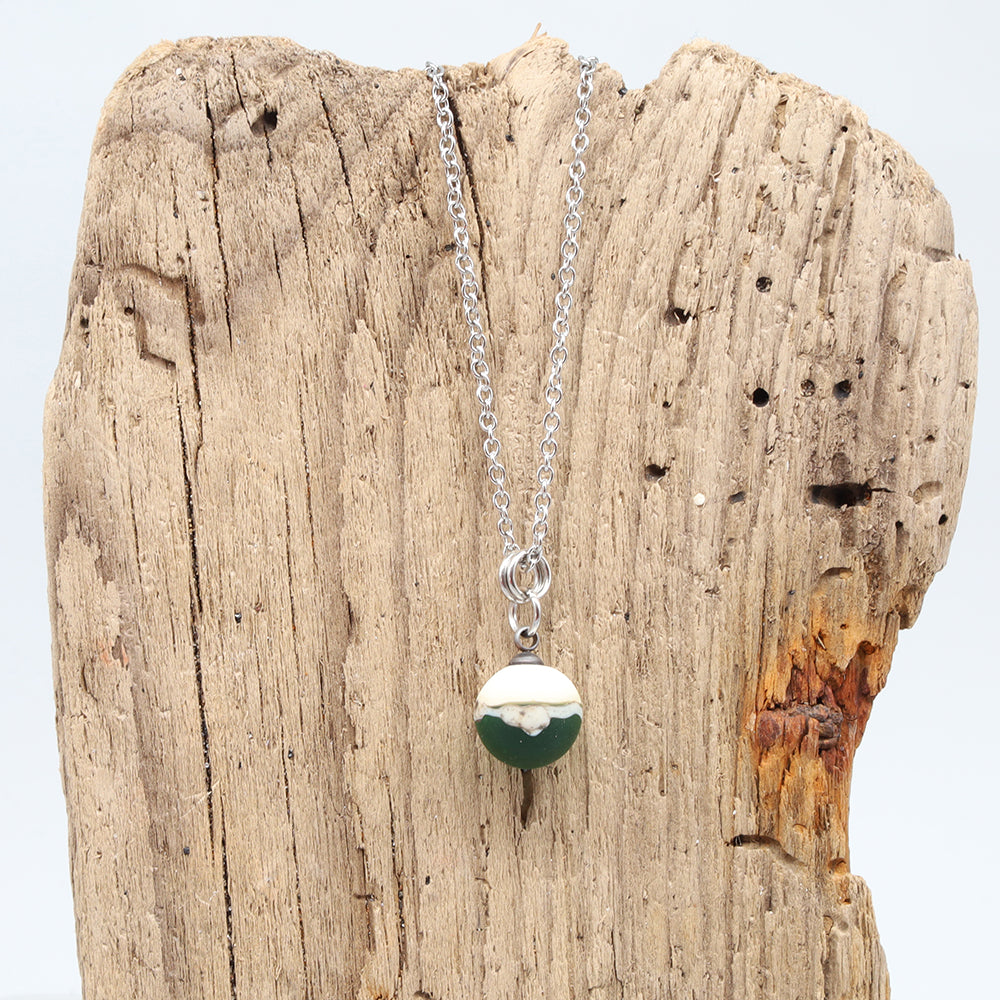 Green and Ivory Sphere Charm Stainless Steel Necklace