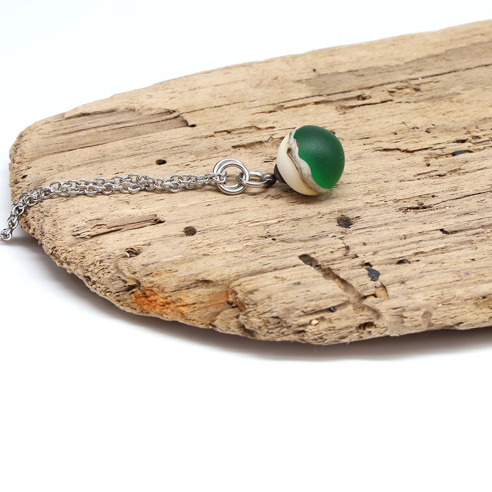 Green and Ivory Sphere Charm Stainless Steel Necklace