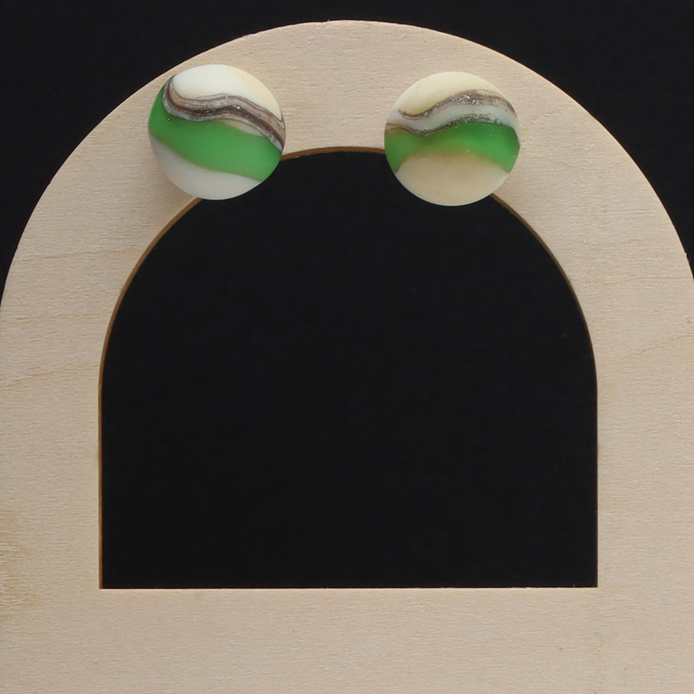 Frosted Green and Ivory Glass Stud Earrings