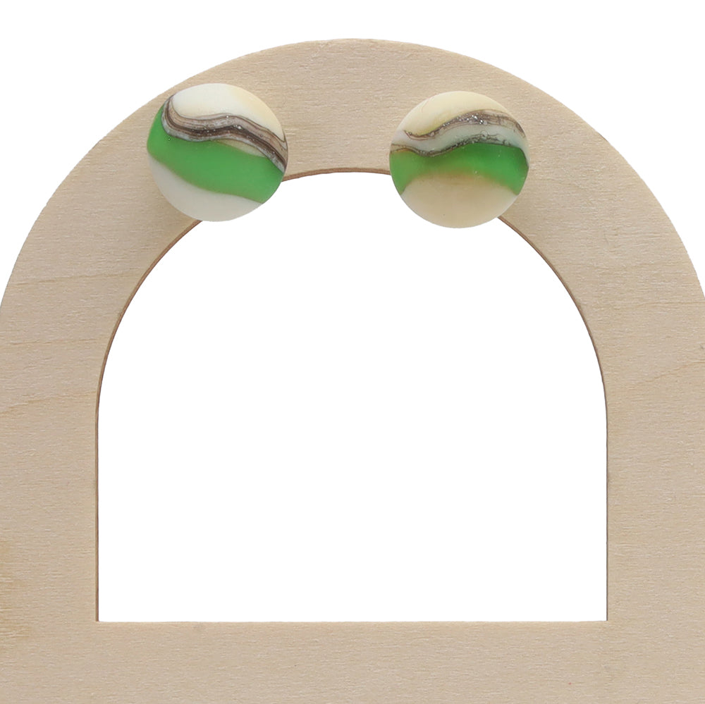 Frosted Green and Ivory Glass Stud Earrings