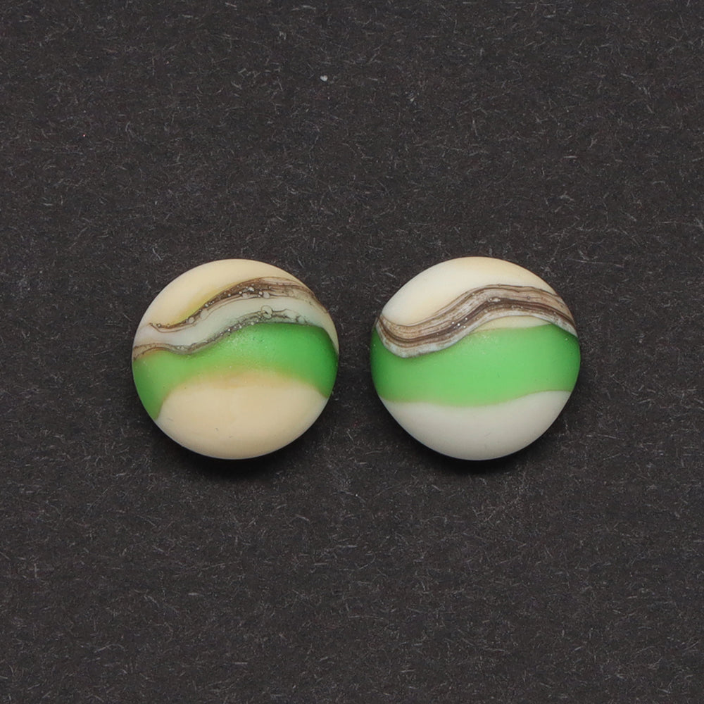 Frosted Green and Ivory Glass Stud Earrings