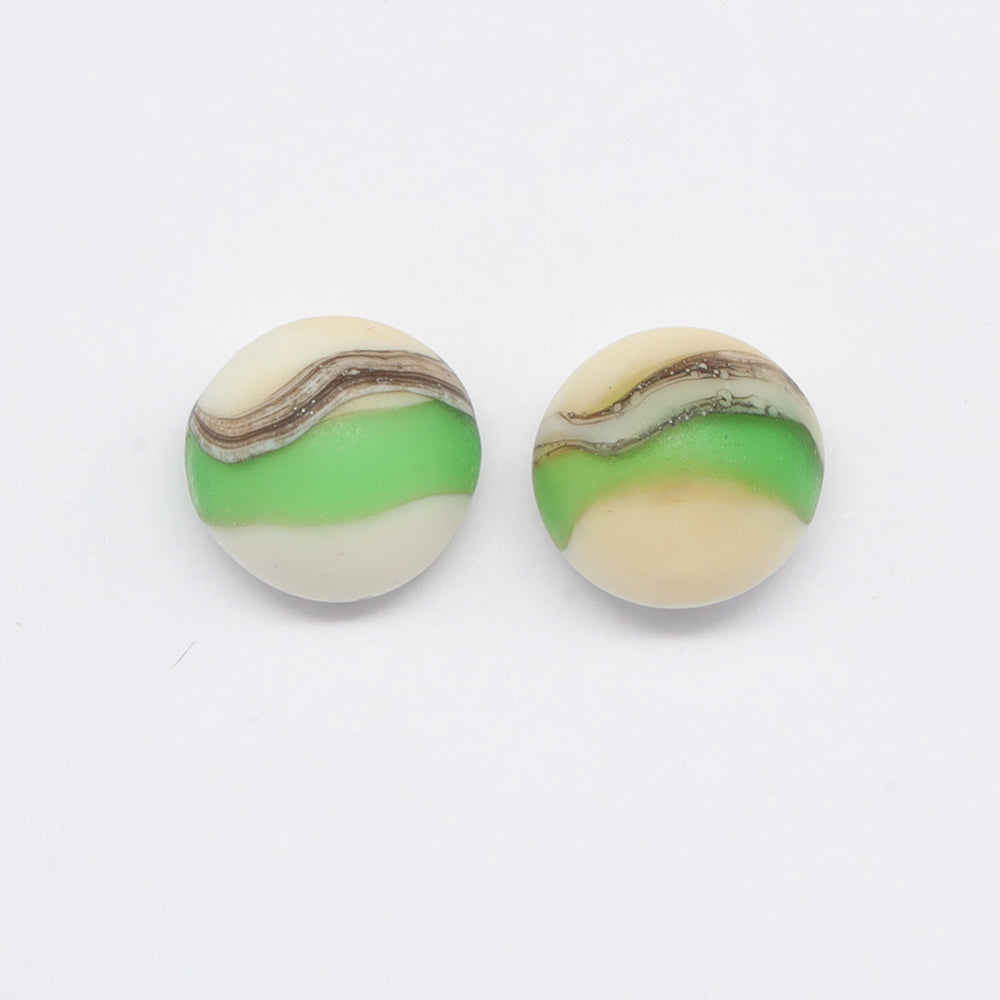 Frosted Green and Ivory Glass Stud Earrings