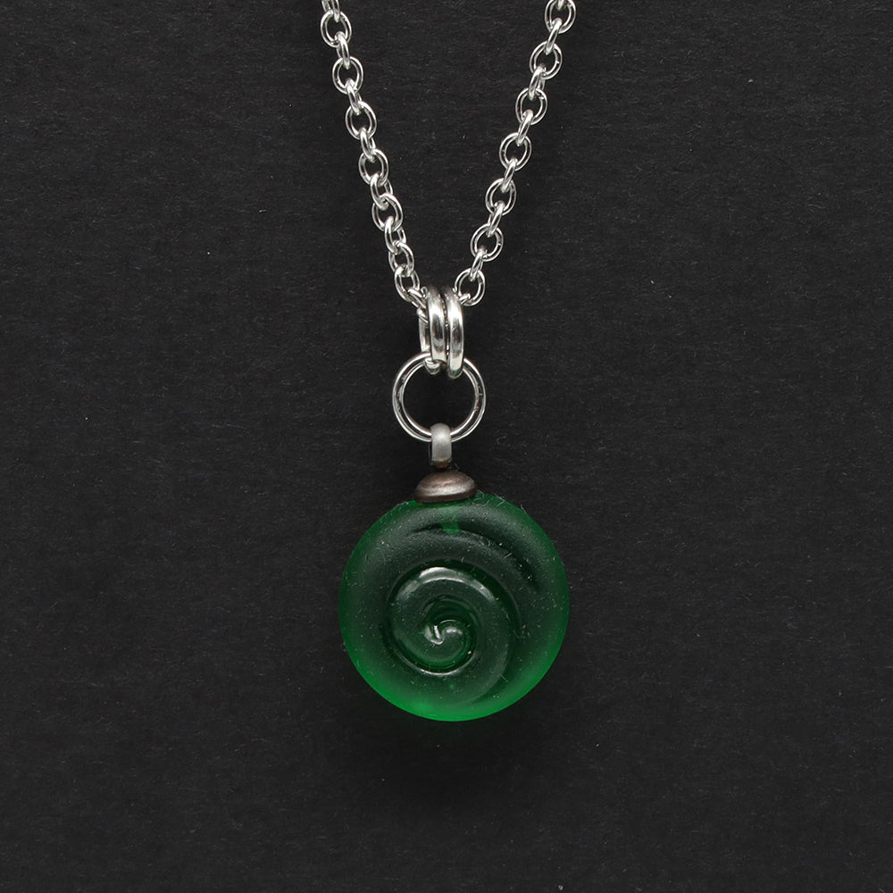Frosted Green Spiral Charm Stainless Steel Necklace
