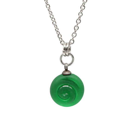 Frosted Green Spiral Charm Stainless Steel Necklace