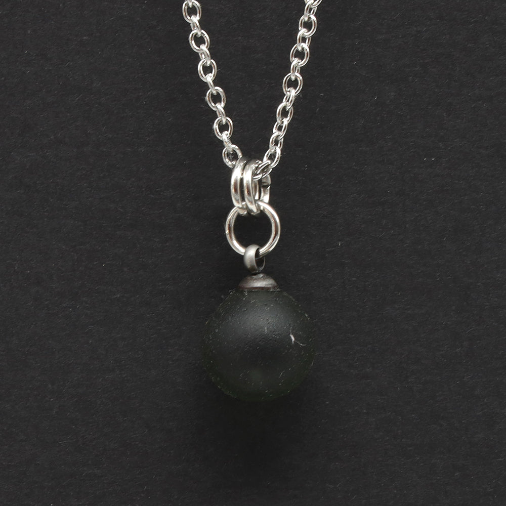 Frosted Grey Sphere Charm Stainless Steel Necklace