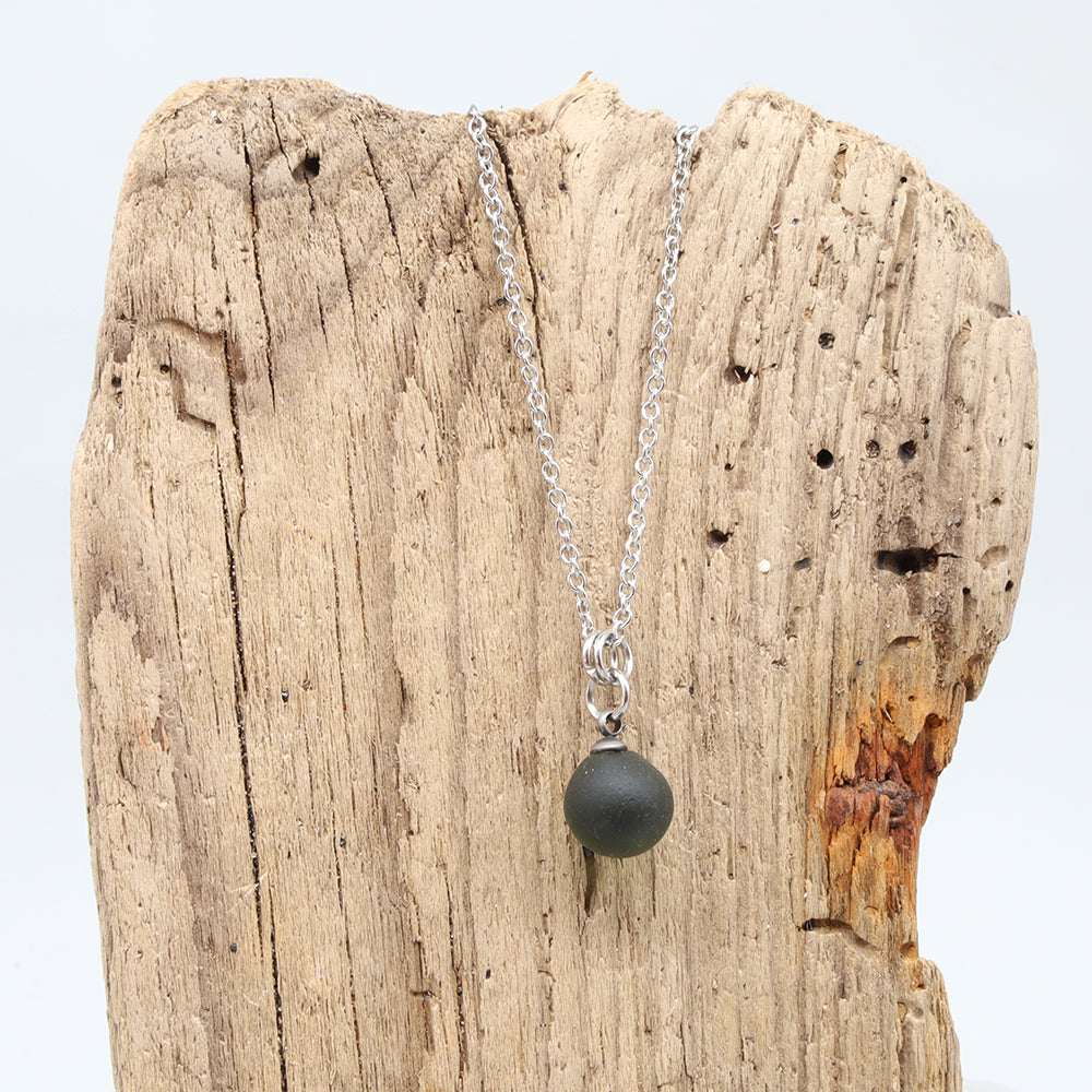 Frosted Grey Sphere Charm Stainless Steel Necklace