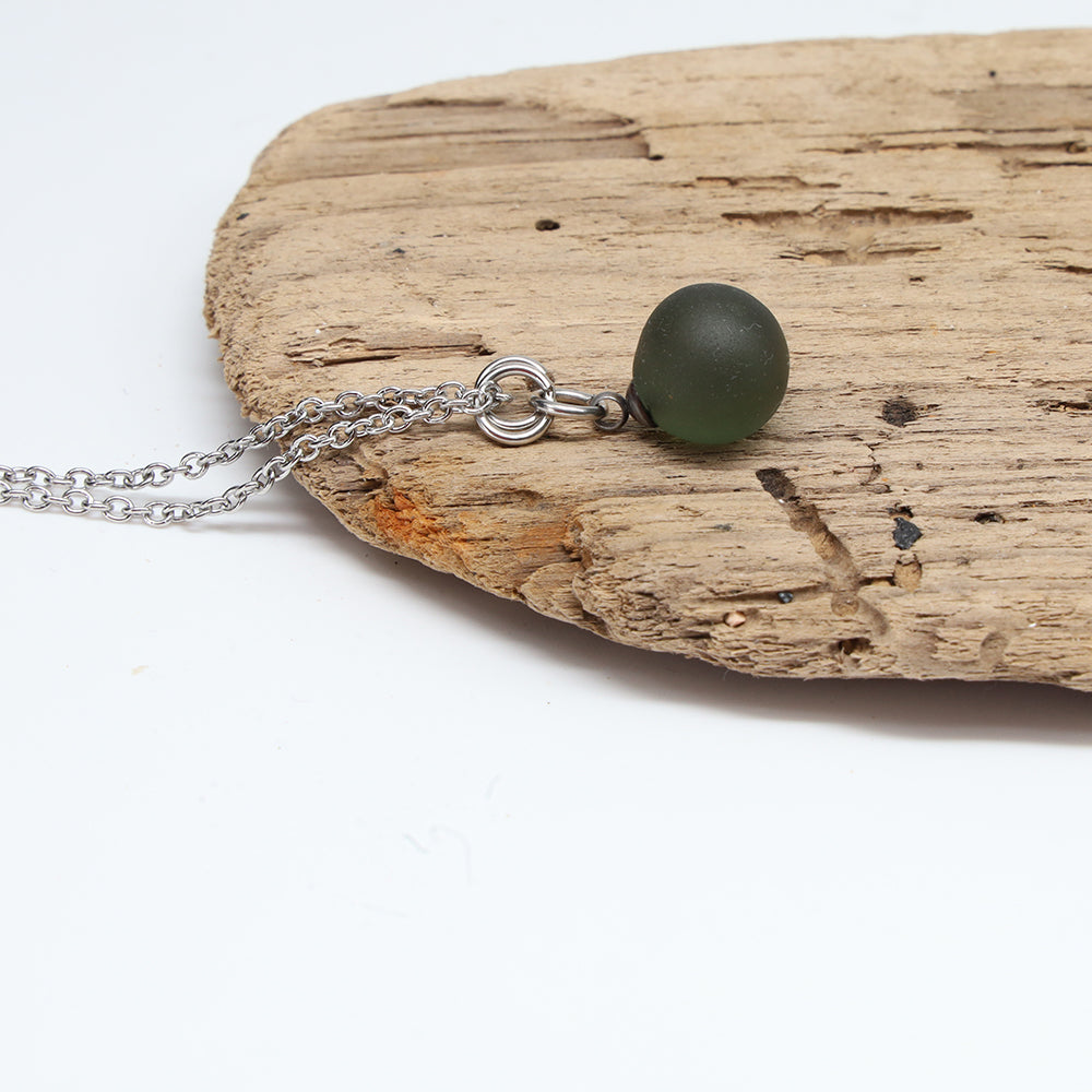 Frosted Grey Sphere Charm Stainless Steel Necklace