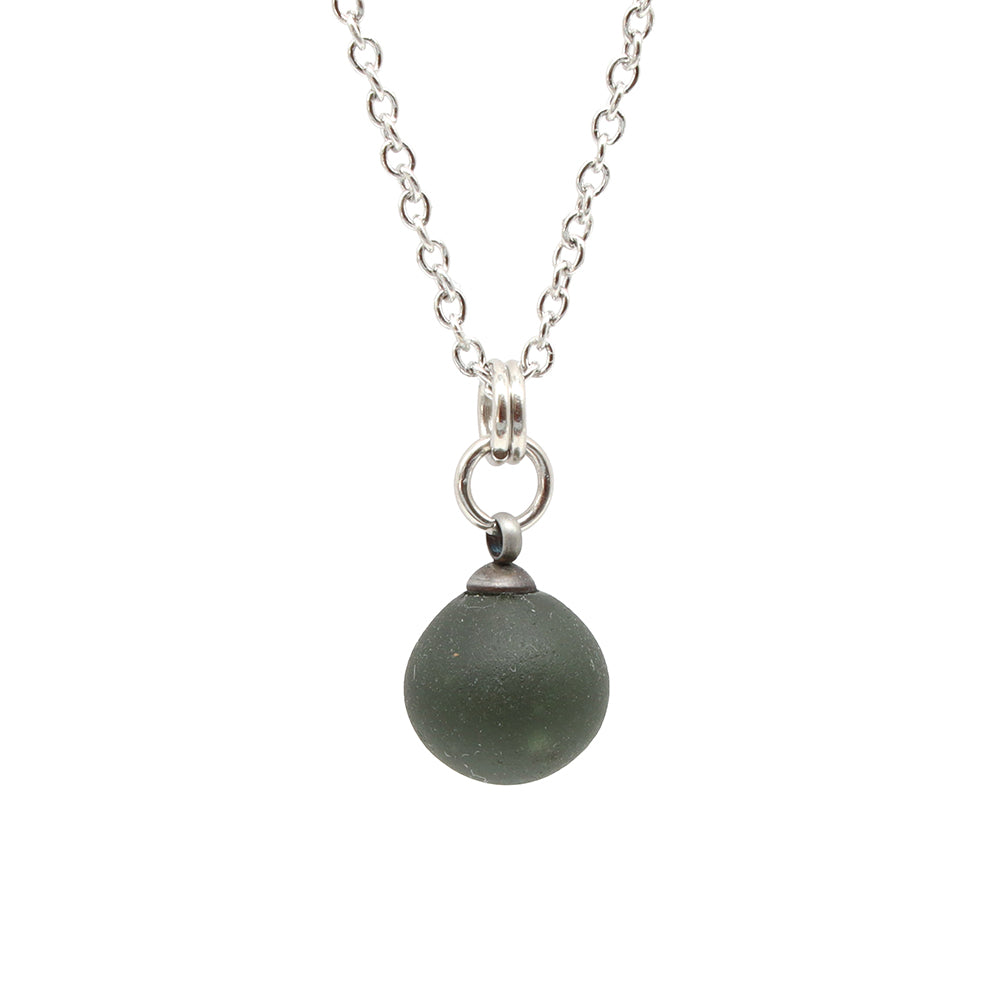 Frosted Grey Sphere Charm Stainless Steel Necklace