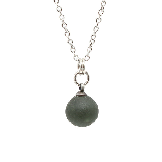 Frosted Grey Sphere Charm Stainless Steel Necklace