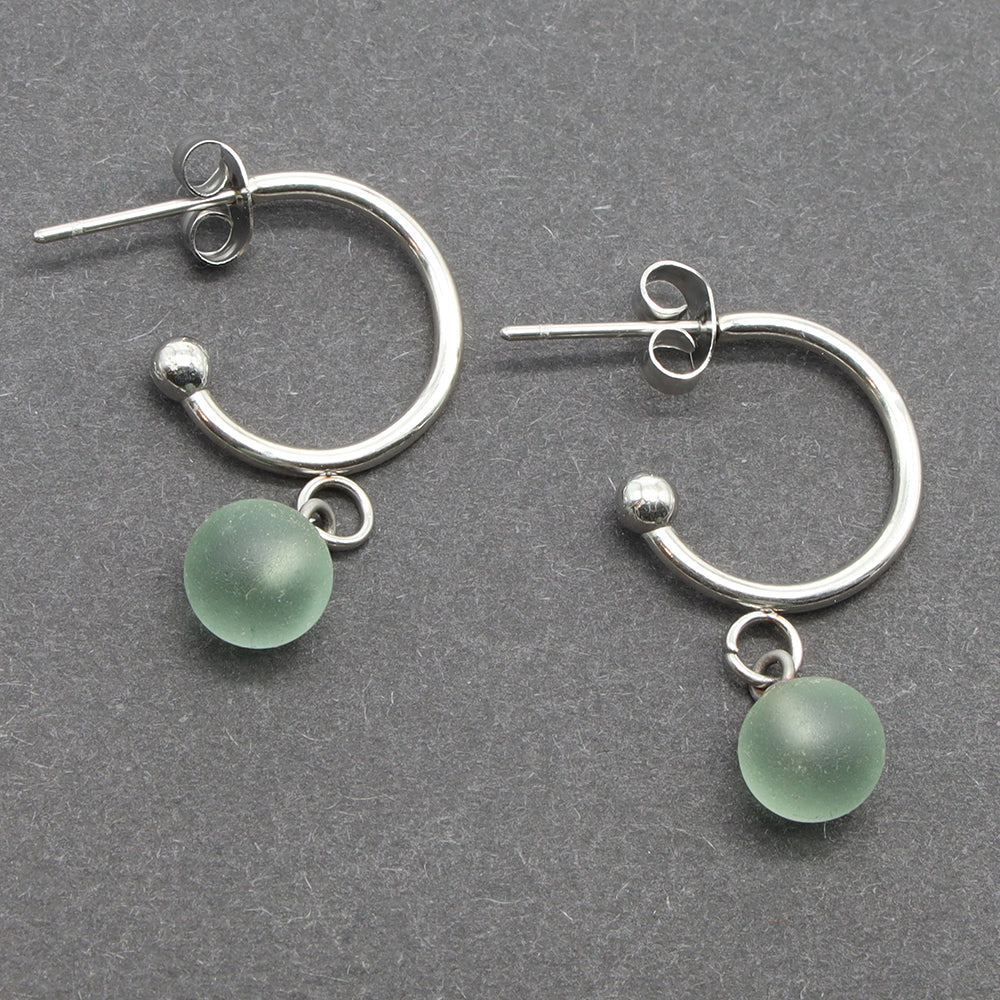 Frosted Grey Glass Half Hoop Earrings