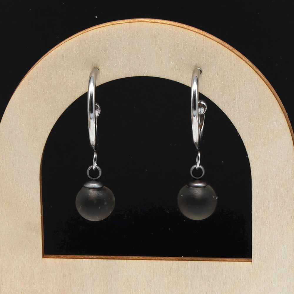 Frosted Grey Glass Half Hoop Earrings