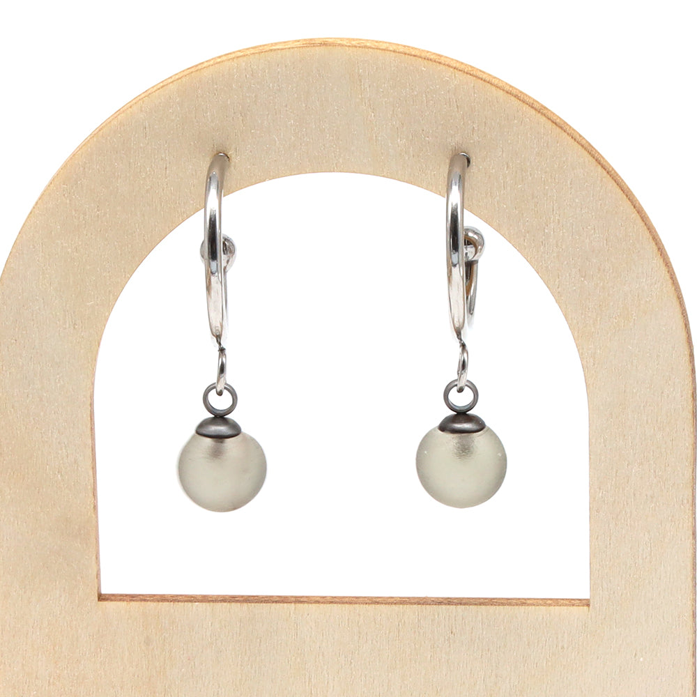 Frosted Grey Glass Half Hoop Earrings