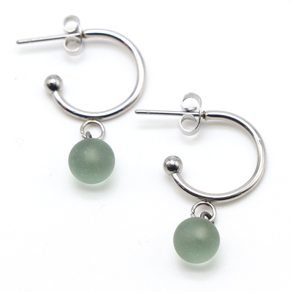 Frosted Grey Glass Half Hoop Earrings