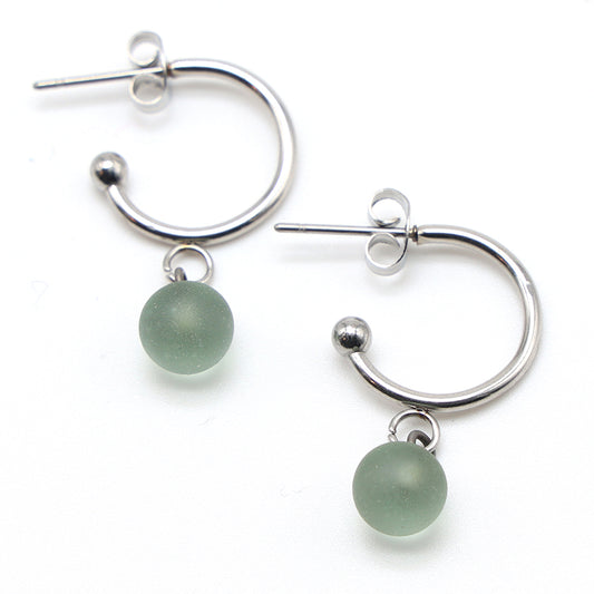 Frosted Grey Glass Half Hoop Earrings
