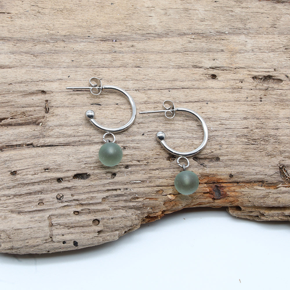 Frosted Grey Glass Half Hoop Earrings