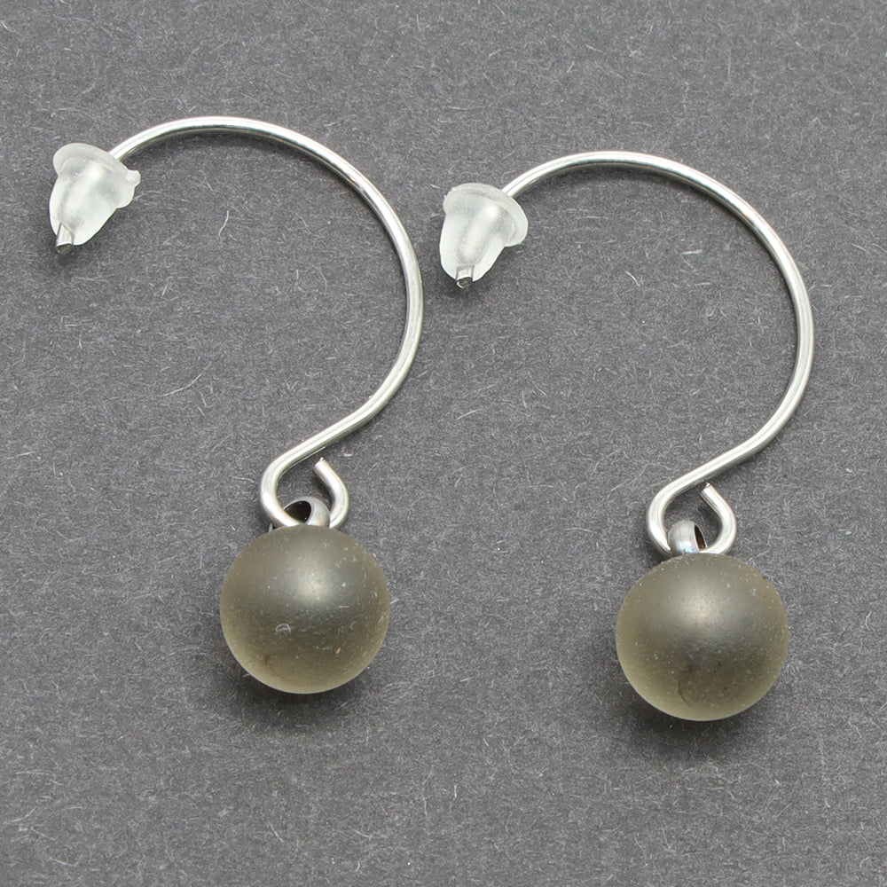 Frosted Grey Glass Hook Earrings