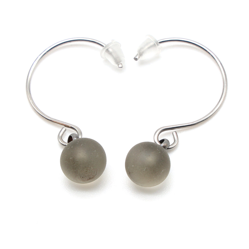Frosted Grey Glass Hook Earrings