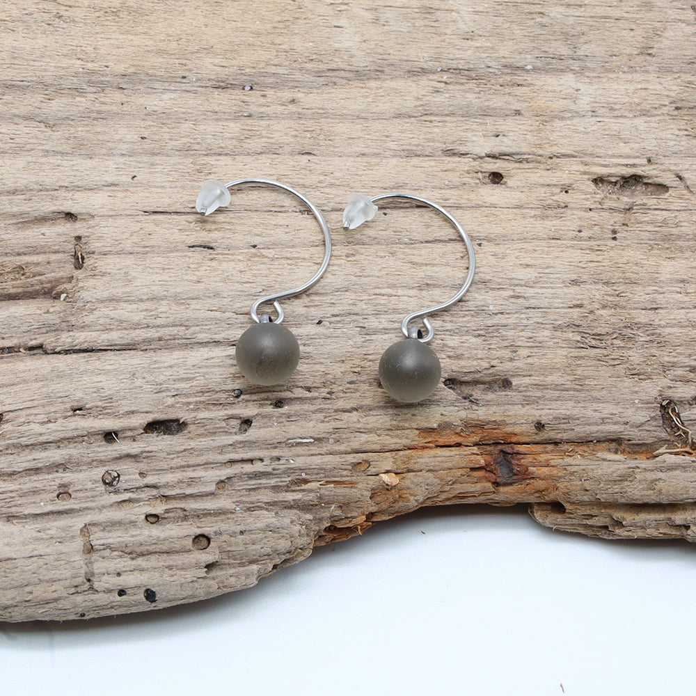 Frosted Grey Glass Hook Earrings