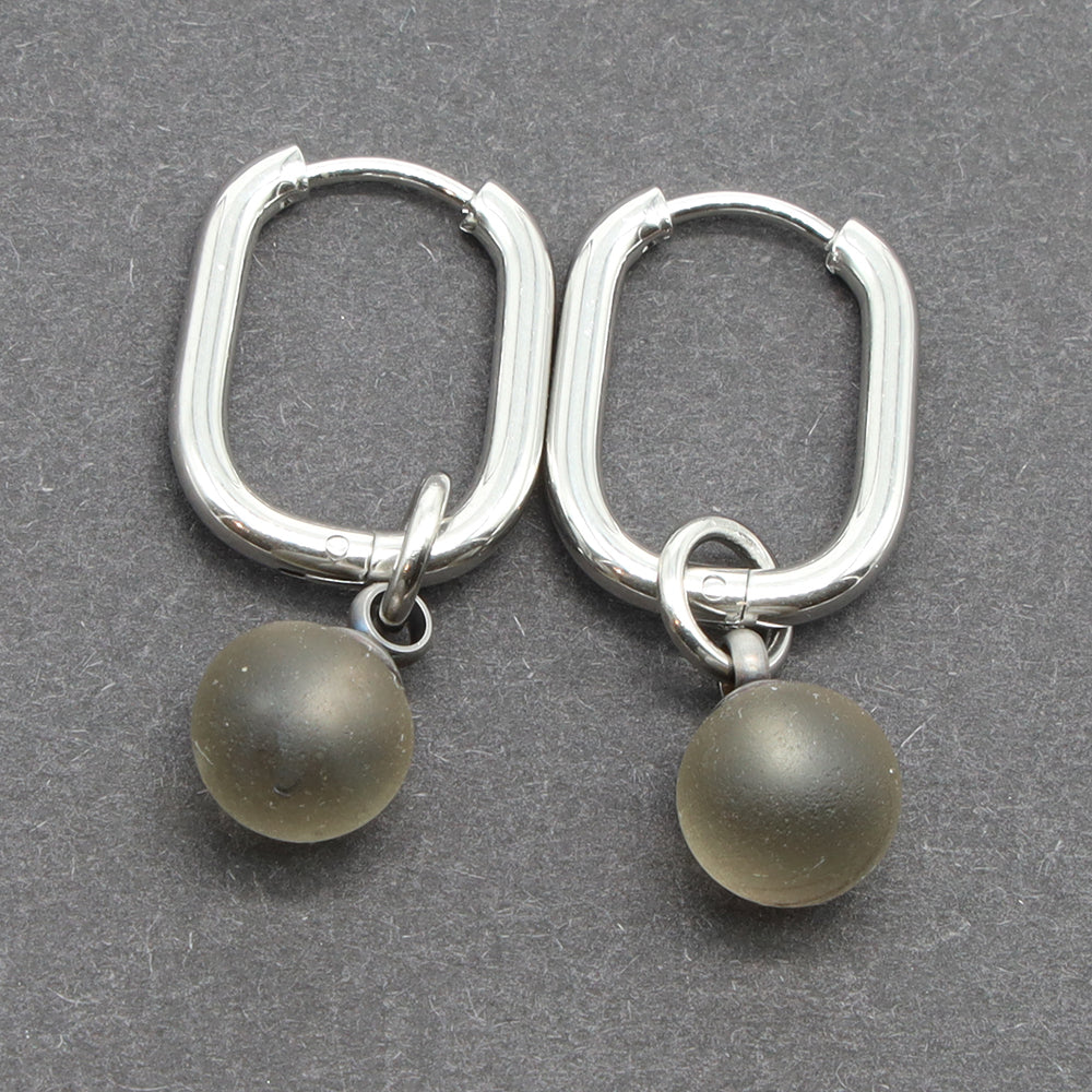 Frosted Grey Glass Oval Hoop Earrings
