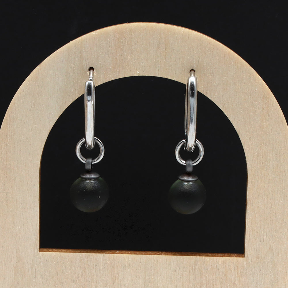 Frosted Grey Glass Oval Hoop Earrings