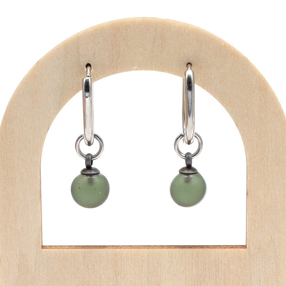 Frosted Grey Glass Oval Hoop Earrings