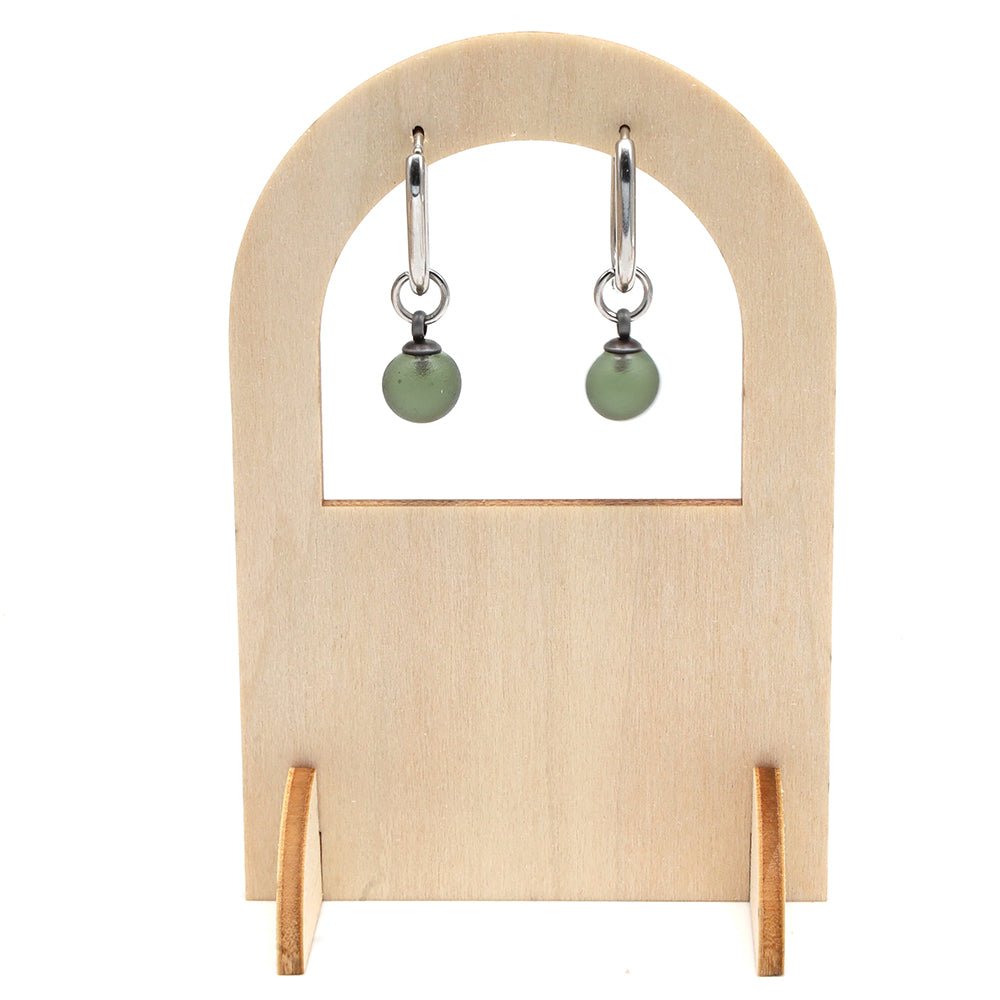 Frosted Grey Glass Oval Hoop Earrings