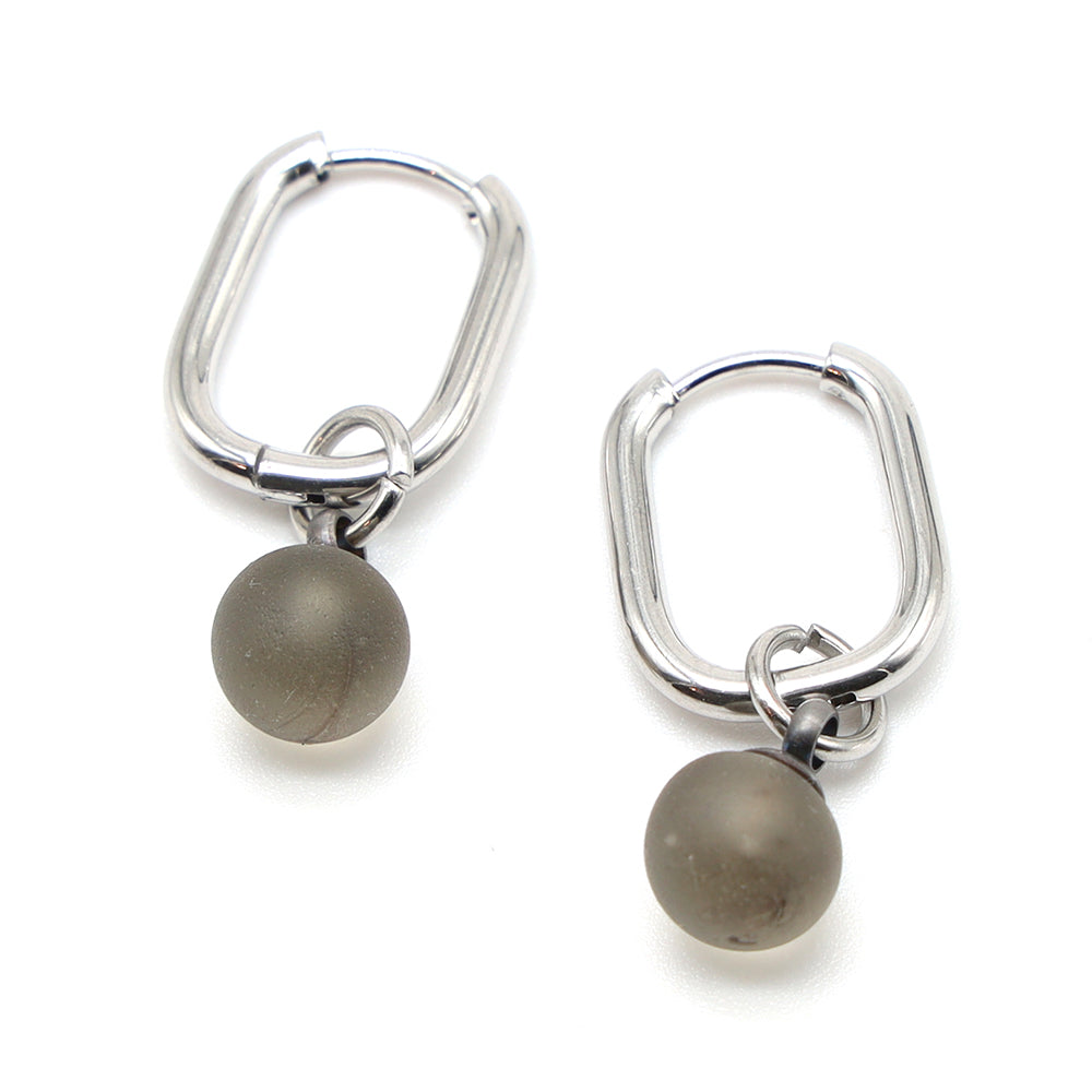 Frosted Grey Glass Oval Hoop Earrings