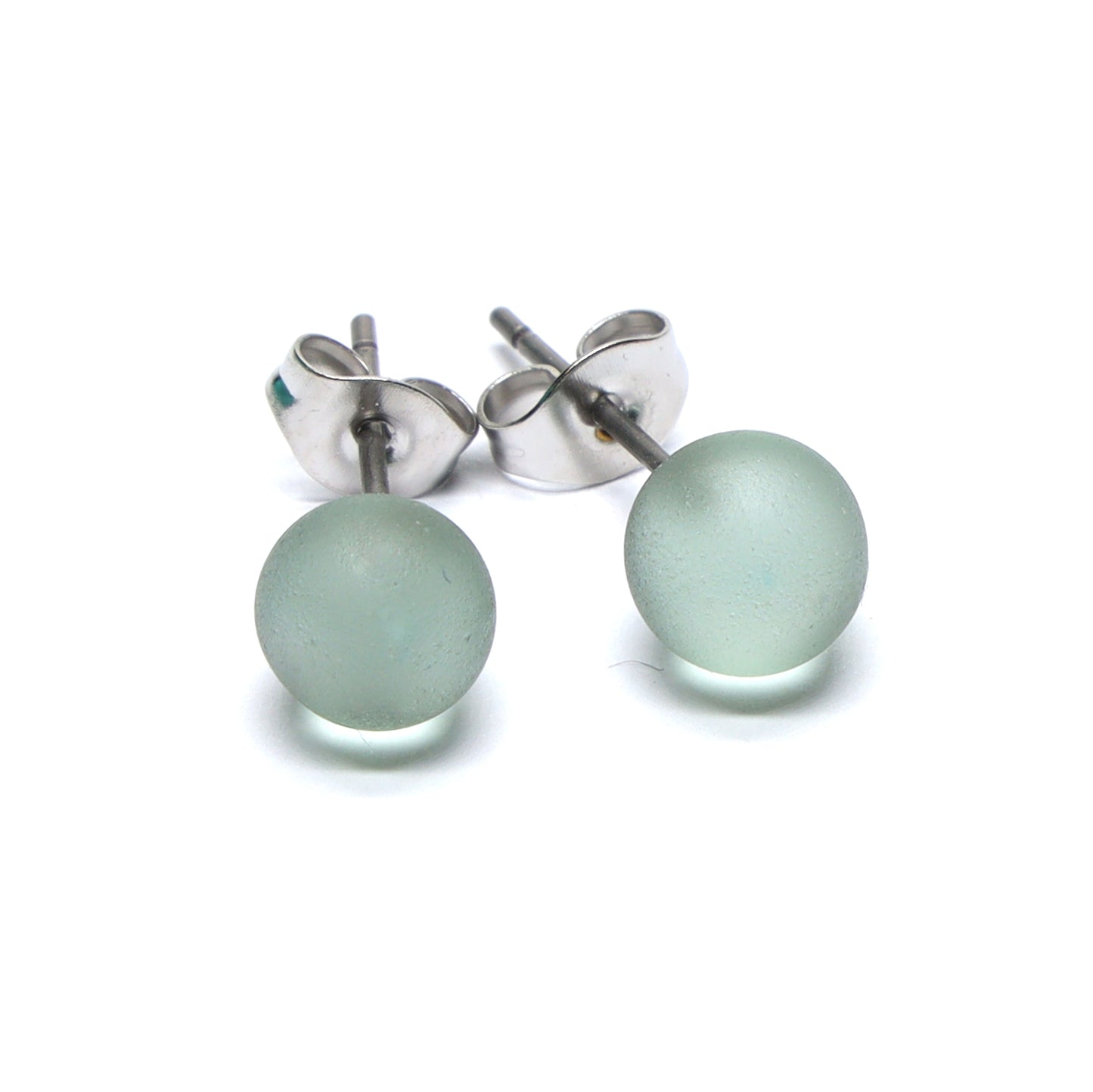 Frosted Transparent Grey Glass Stud Earrings