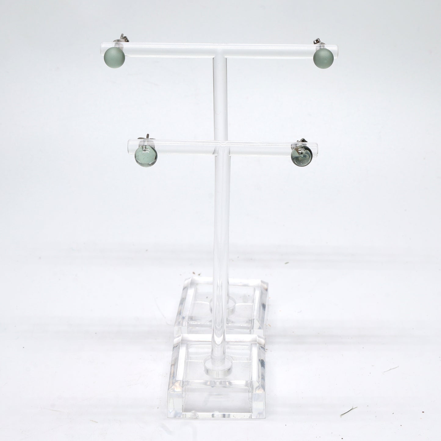 Shiny Transparent Grey Glass Stud Earrings